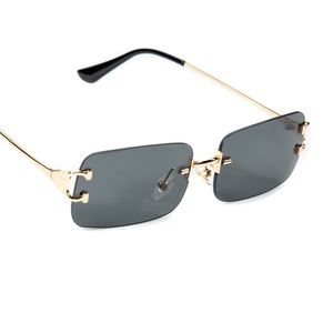 Black Gradient Tint Gold Frame Rimless Sunglasses